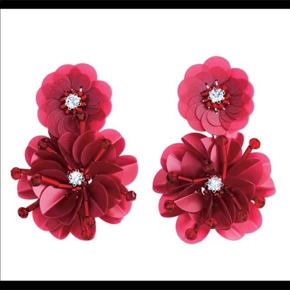 Botanical Garden Red Flower Earrings - Picture 2 of 2